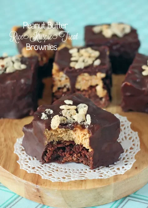 CHOCOLATE COVERED PEANUT BUTTER RICE KRISPIE TREAT BROWNIES