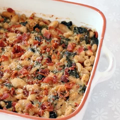 SPINACH AND WHITE BEAN GRATIN WITH BACON