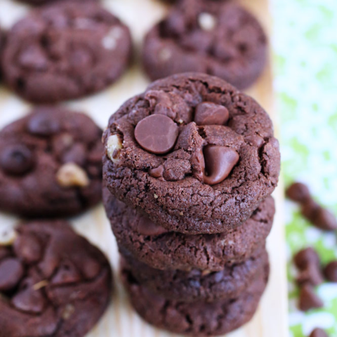 Soft & Fudgy Double Chocolate Chip Walnut Cookies
