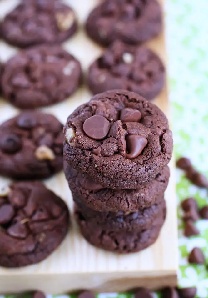 Soft & Fudgy Double Chocolate Chip Walnut Cookies