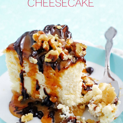JUNIOR’S FAMOUS NEW YORK STYLE CHEESECAKE W/ A SALTED CARAMEL TURTLE TOPPING