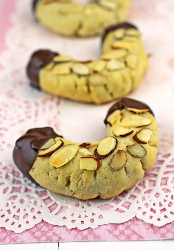CHOCOLATE DIPPED ALMOND HORN COOKIES
