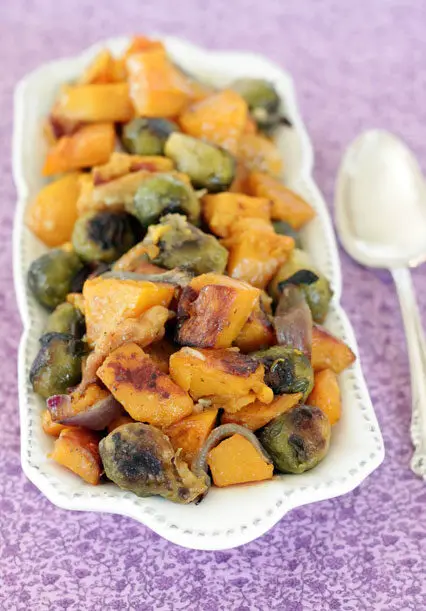 ROASTED BROWN BUTTER BUTTERNUT SQUASH APPLES AND BRUSSELS SPROUTS