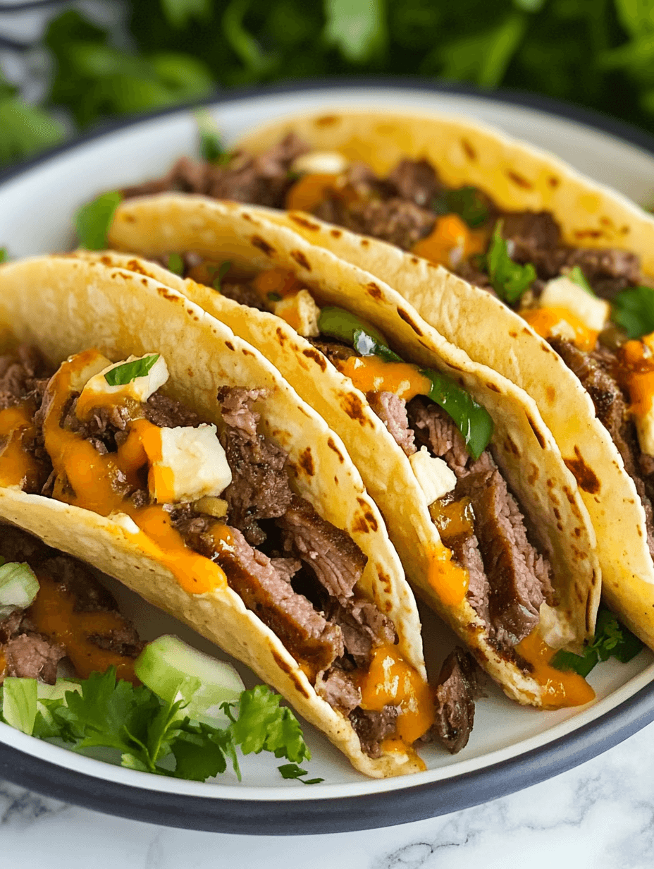 Cheese Steak Tacos with Buffalo Fries