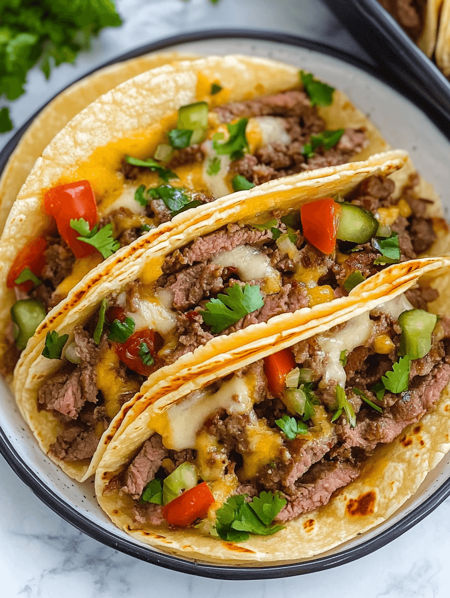 Cheese Steak Tacos with Buffalo Fries