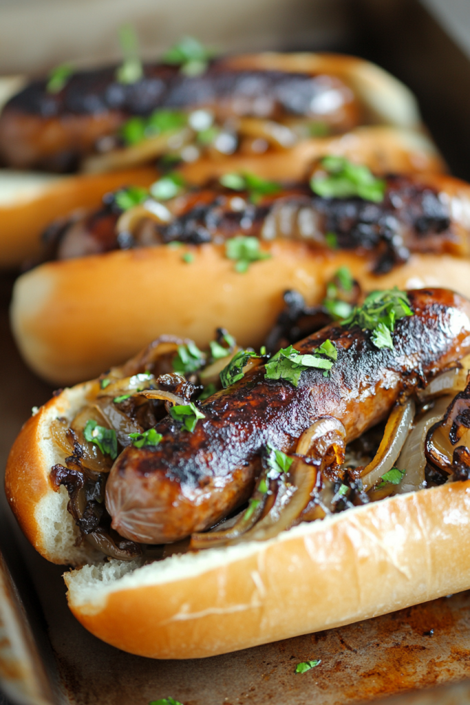 OvenBraised Beer Brats with Caramelized Onions Taste Of Recipe