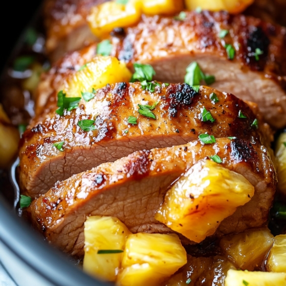 Slow cooker pineapple pork loin with pineapple chunks
