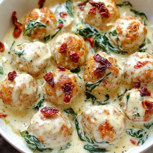 Baked Chicken Ricotta Meatballs with Spinach Alfredo Sauce 6 Baked Chicken Ricotta Meatballs with Spinach Alfredo Sauce