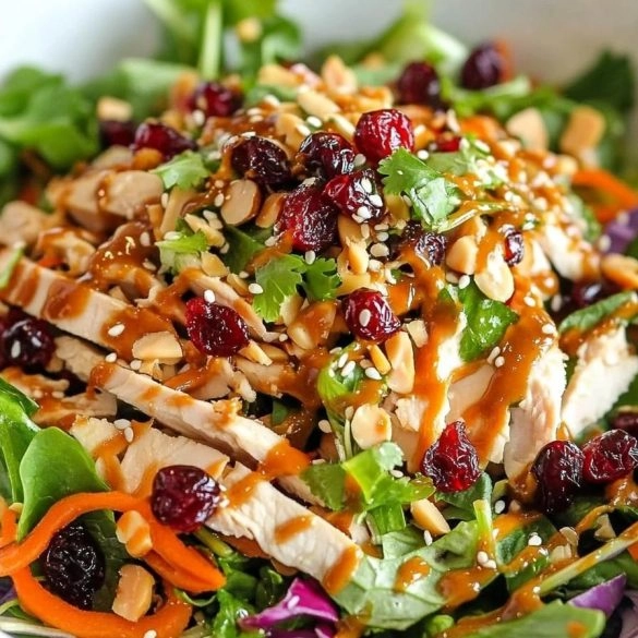 Asian chicken cranberry salad with carrots and sliced almonds