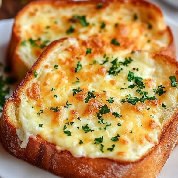 Two slices of cheesy Texas toast on a plate