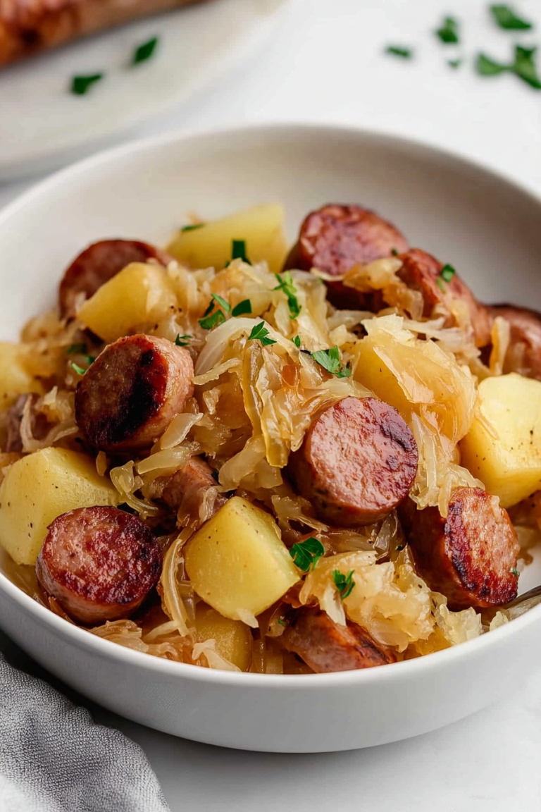 Polish sausage Sauerkraut and potatoes
