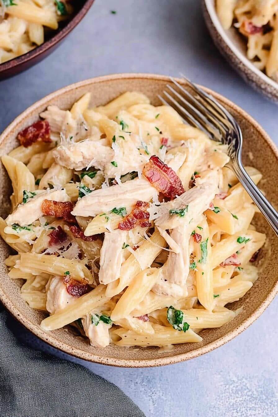 Creamy Chicken Bacon Spinach Penne