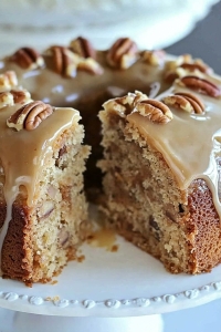 Apple Pecan Cake with Caramel Glaze