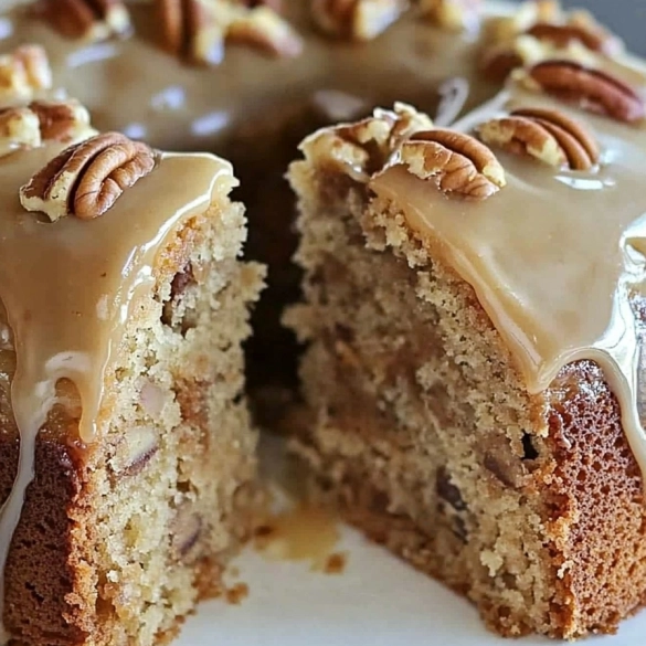 Apple Pecan Cake with Caramel Glaze