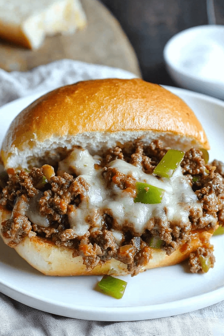 PHILLY CHEESE STEAK SLOPPY JOES RECIPE 5 Ariel view of Philly Cheese Steak Sloppy Joes