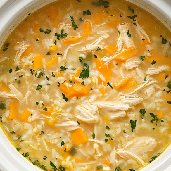 Slow Cooker Lemon Chicken & Rice Soup