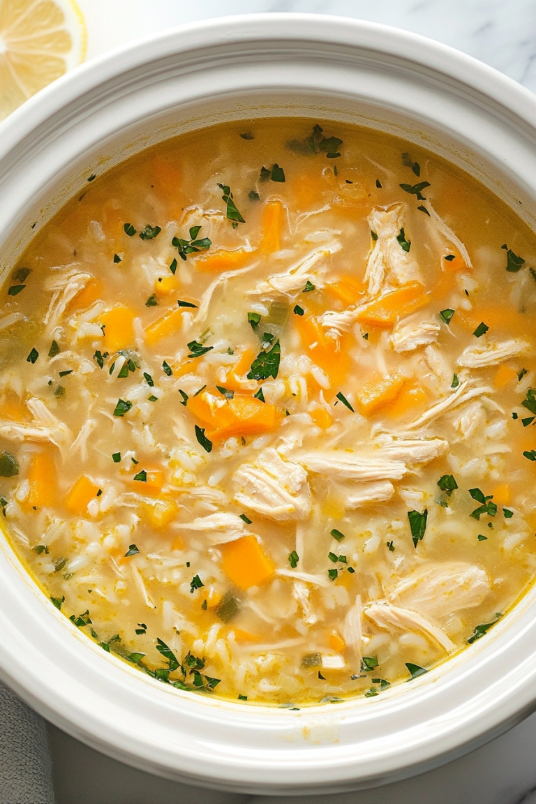 Slow Cooker Lemon Chicken & Rice Soup