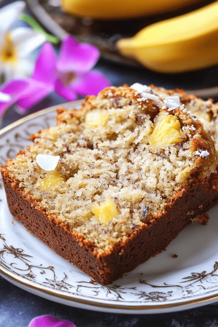 Hawaiian Banana Bread with Pineapple, Coconut & Macadamia Nuts 7 Tropical Pineapple Coconut Banana Bread Loaf