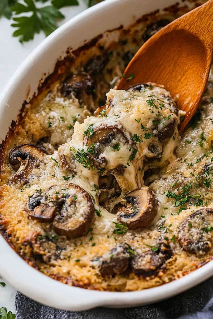Baked Cheesy Mushrooms Casserole