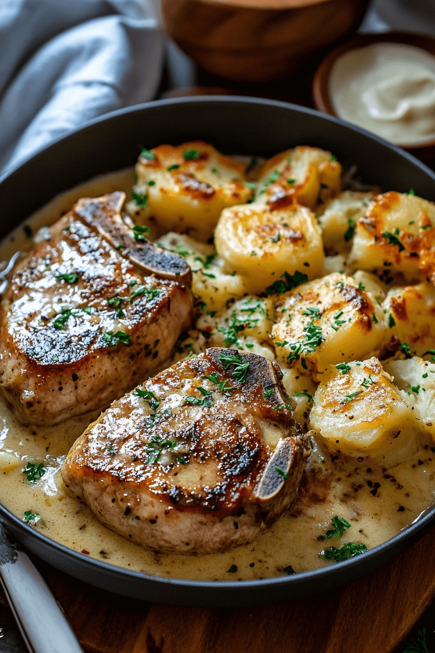 Garlic Butter Pork Chops with Cheesy Potato Bake 8 Garlic Butter Pork Chops with Cheesy Potato Bake