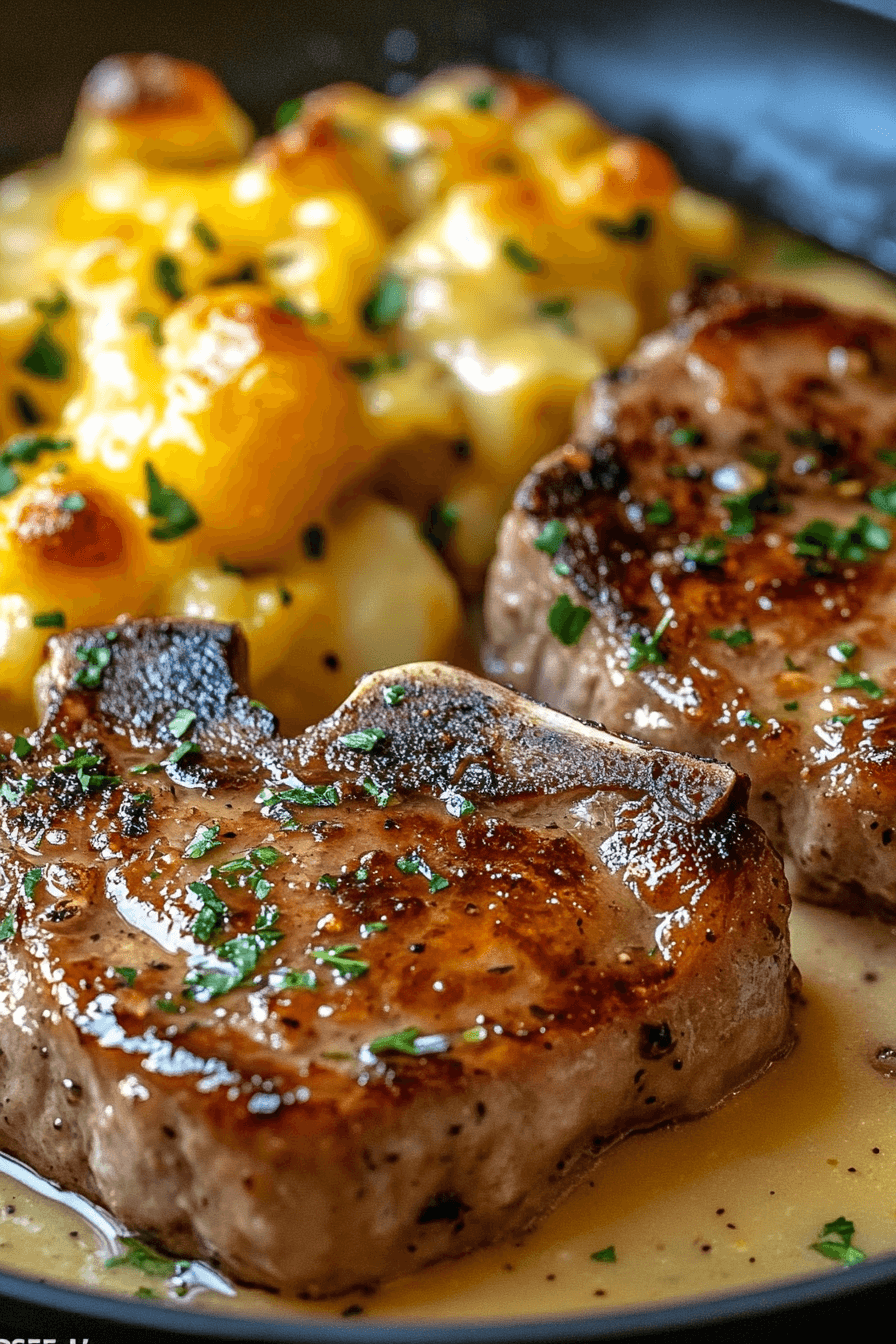 Garlic Butter Pork Chops with Cheesy Potato Bake Taste Of Recipe