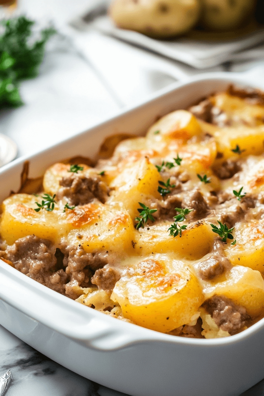 Easy 5-Ingredient Hamburger & Potato Casserole 5 Cheesy Hamburger Potato Casserole