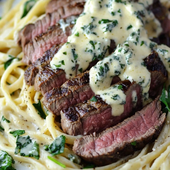 Savory Steak Gorgonzola Alfredo with Creamy Parmesan Sauce