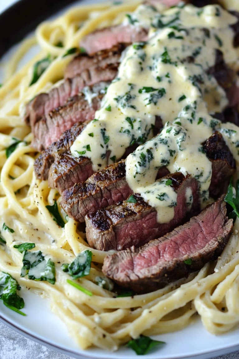 Savory Steak Gorgonzola Alfredo with Creamy Parmesan Sauce