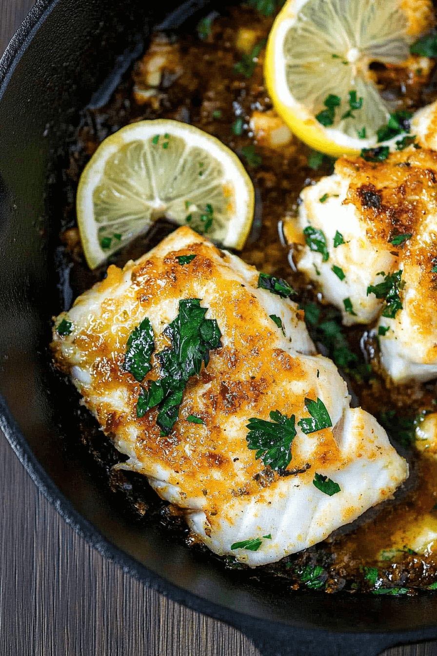 Side view of Lemon Garlic Baked Cod