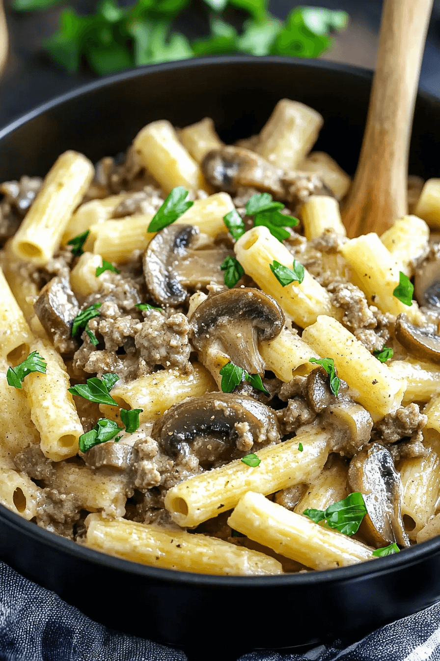 Philly Cheesesteak Pasta with mushrooms