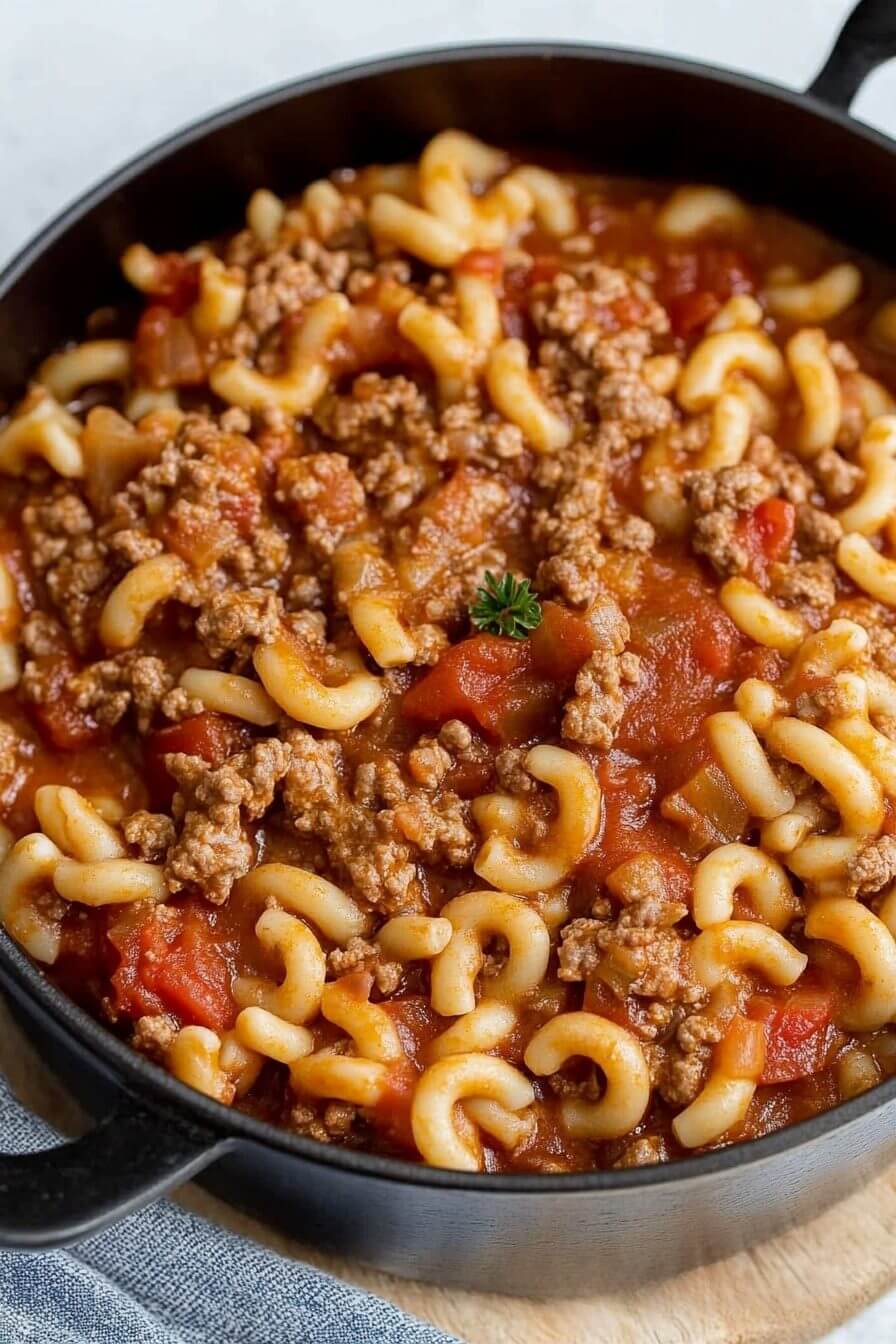One-pot Old Fashioned Goulash in skillet