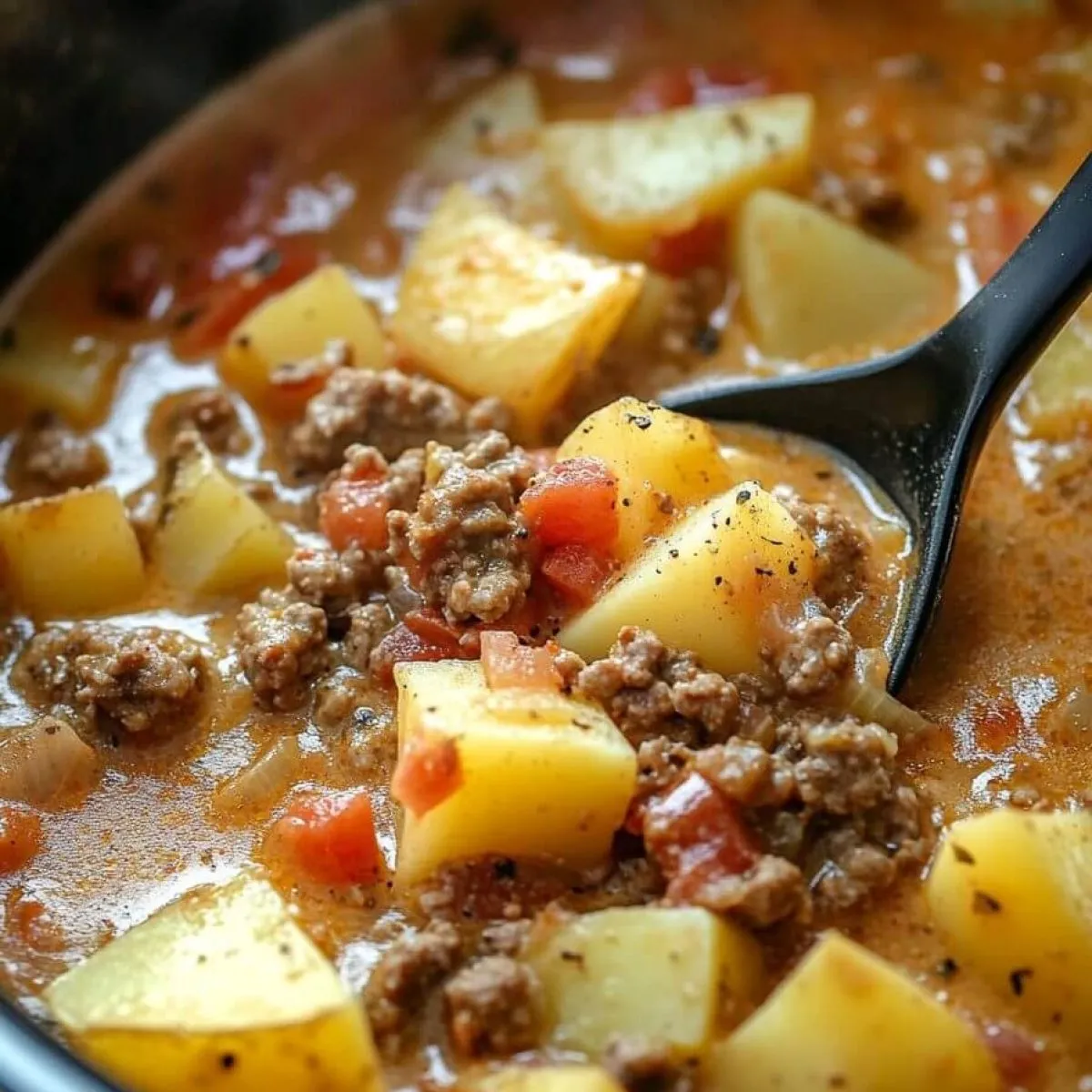 Creamy Potato & Hamburger Soup Made In the Crockpot