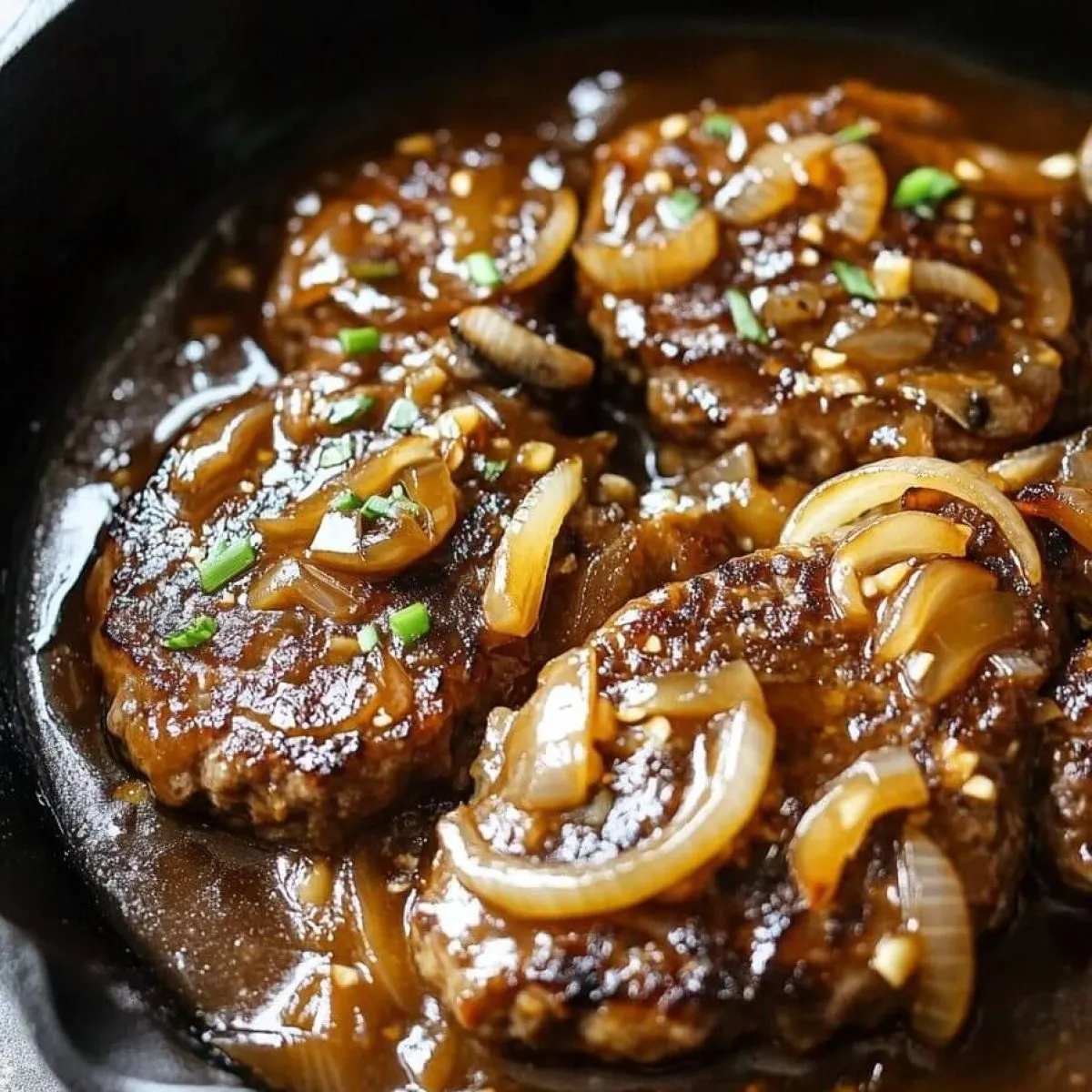 Hamburger Steaks with Onion Mushroom Gravy