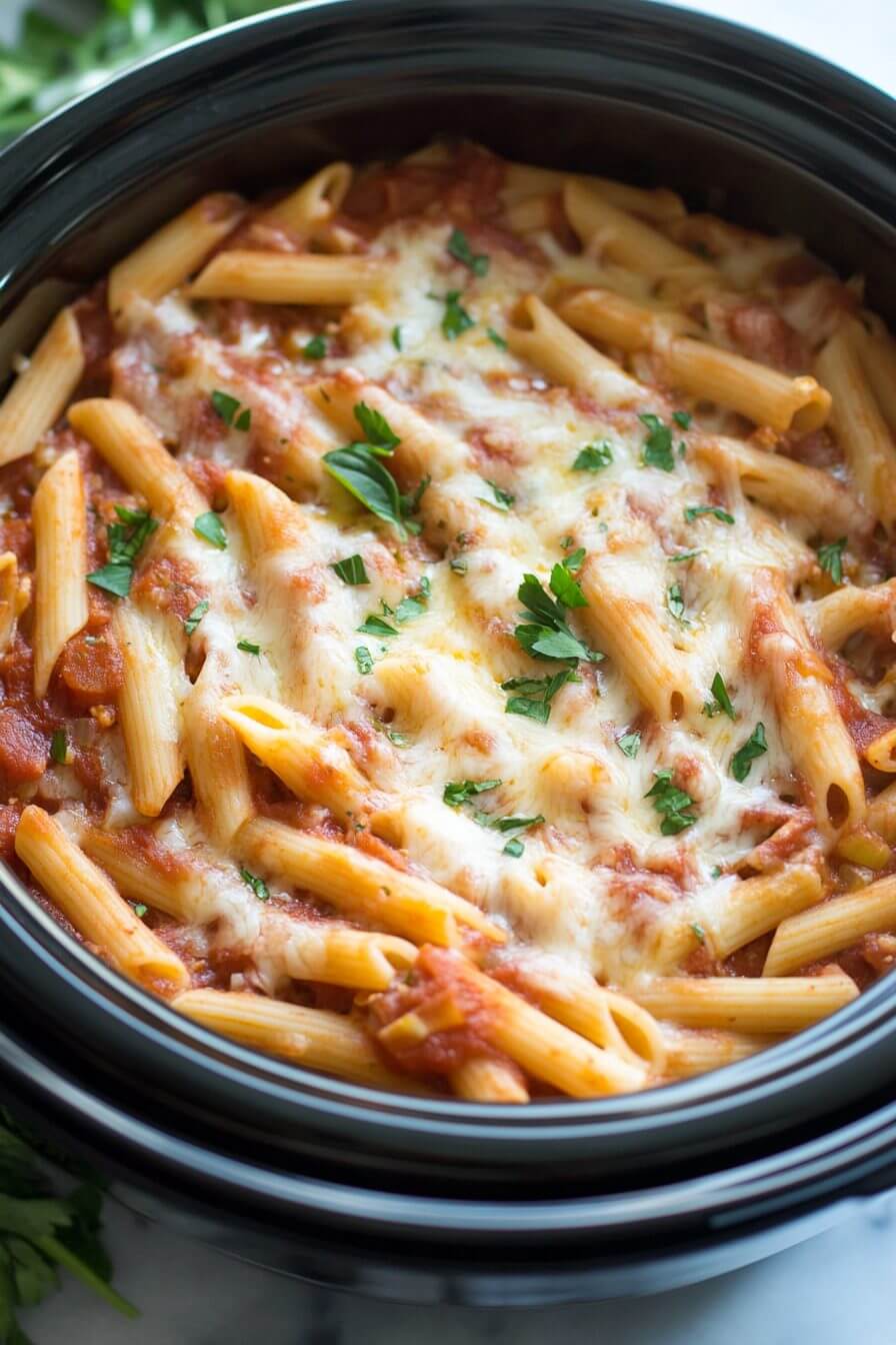 Slow Cooker Baked Ziti close-up