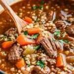 Beef Barley Soup in bowl