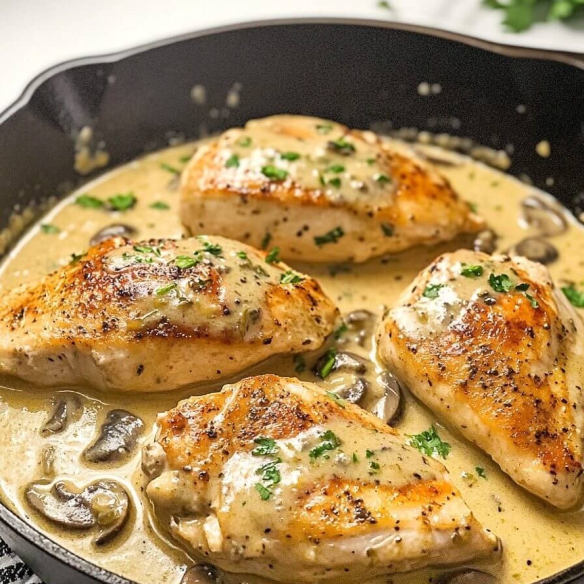 Cheesy Garlic Butter Mushroom Stuffed Chicken