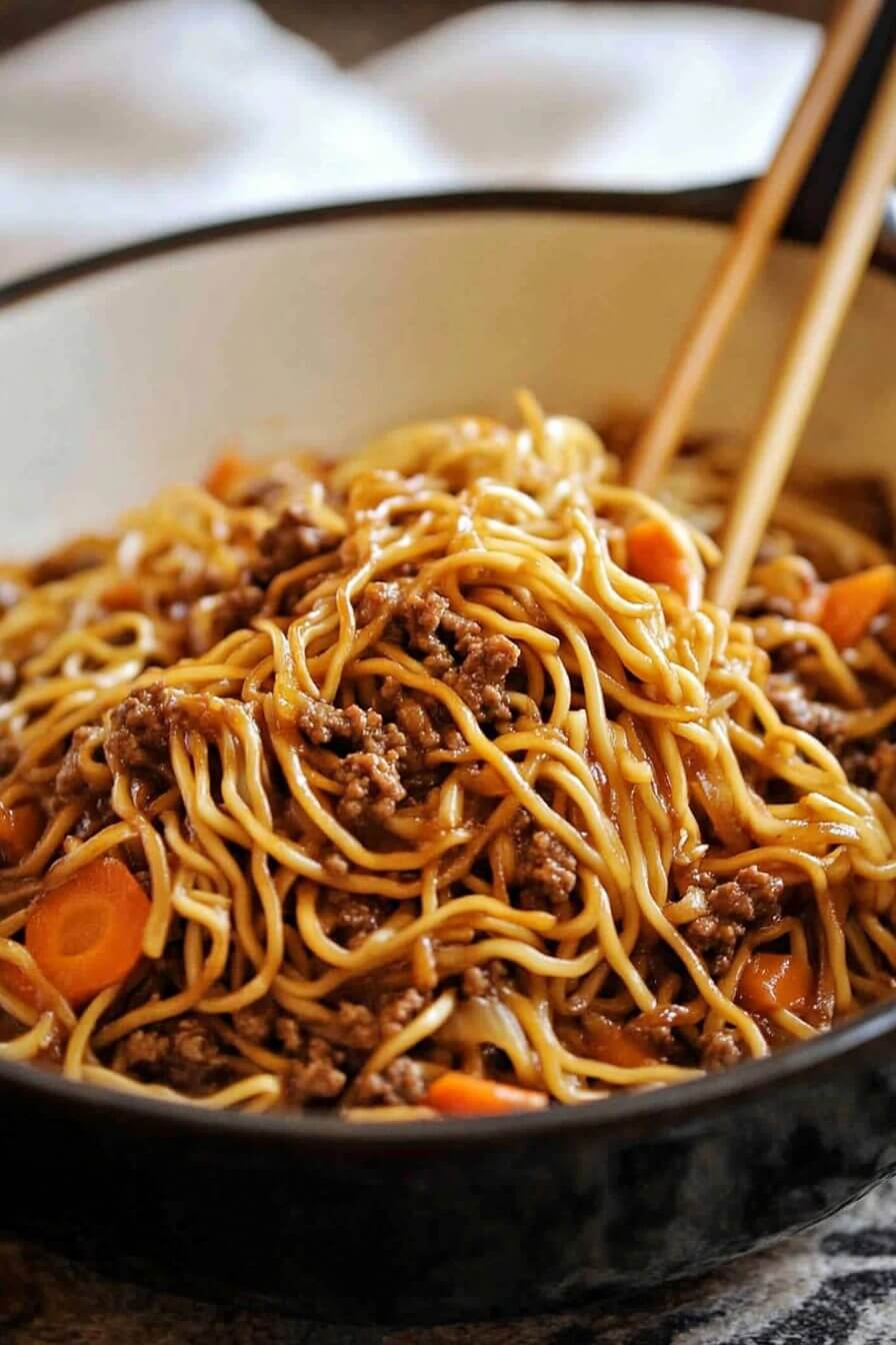 Slow Cooker Ground Beef Chow Mein