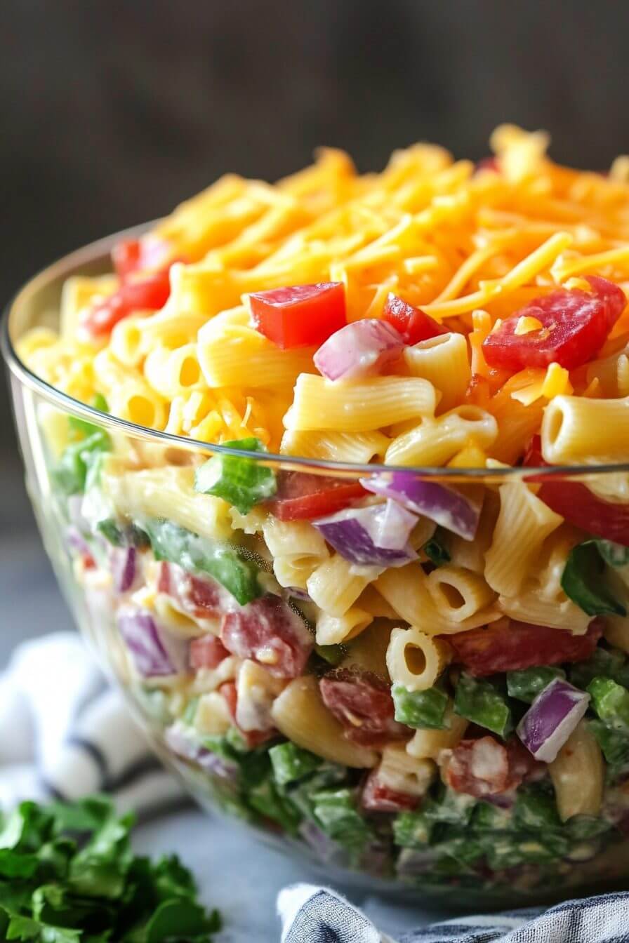 Layered Pasta Salad Side View