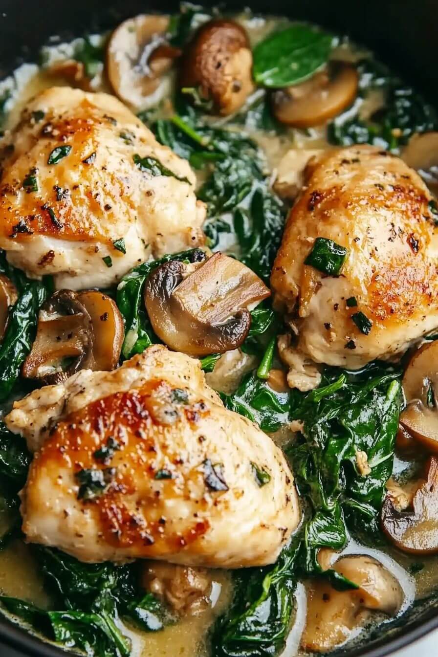 Spinach, Mushrooms and Chicken Bake