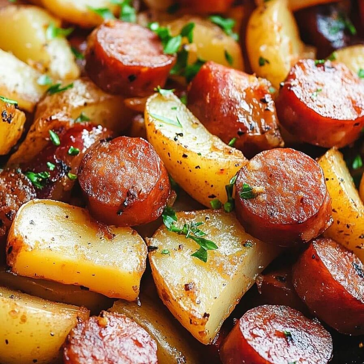 Oven-Fried Potatoes, Onions and Smoked Sausage