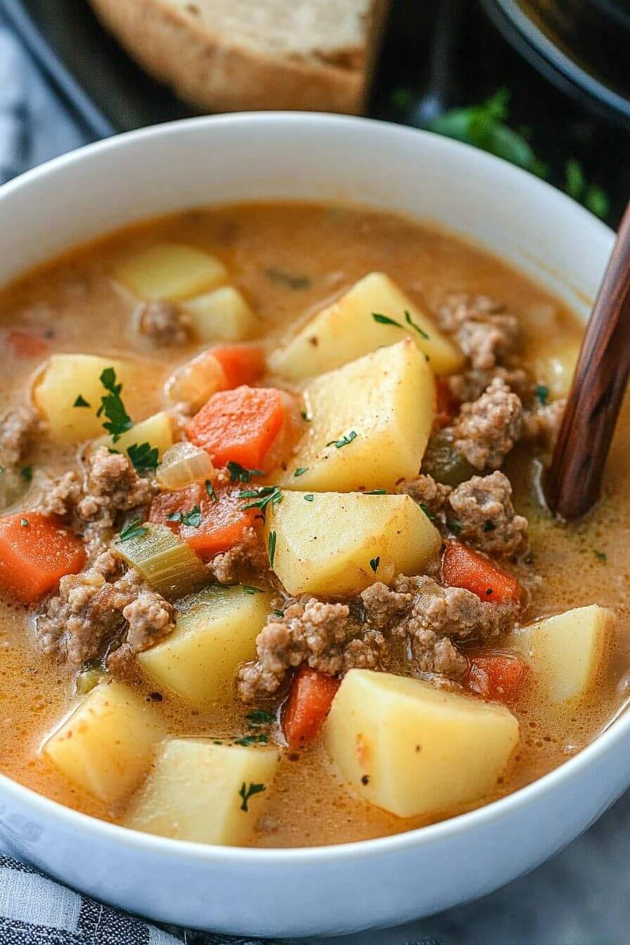Creamy Potato & Hamburger Soup Made In the Crockpot