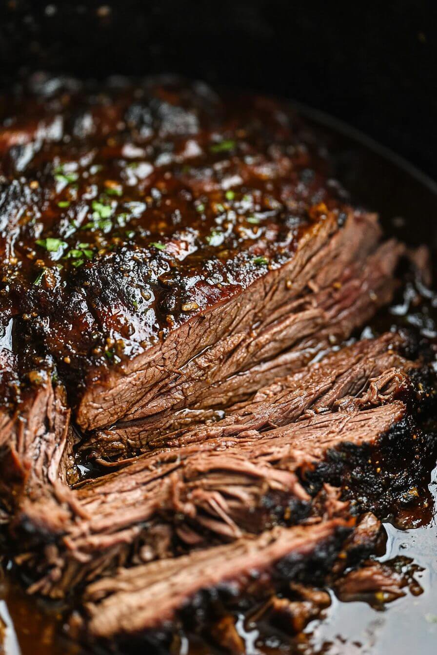 Close-up view of slow cooked balsamic chuck roast