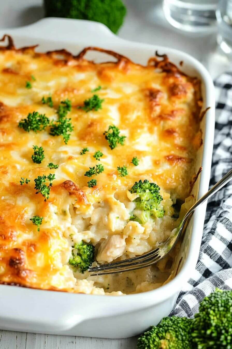 Broccoli Rice Cheese and Chicken Casserole
