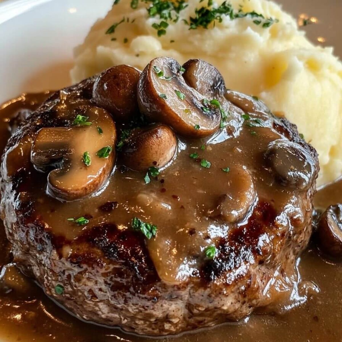 Salisbury Steak with Mushroom Gravy and Mashed Potatoes