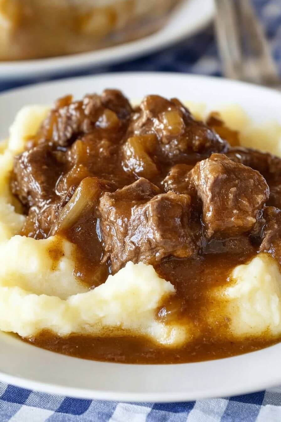 Melt In Your Mouth Beef Tips with Mushroom Gravy