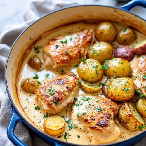 Chicken and Potatoes with Dijon Cream Sauce 12 Chicken and Potatoes with Dijon Cream Sauce