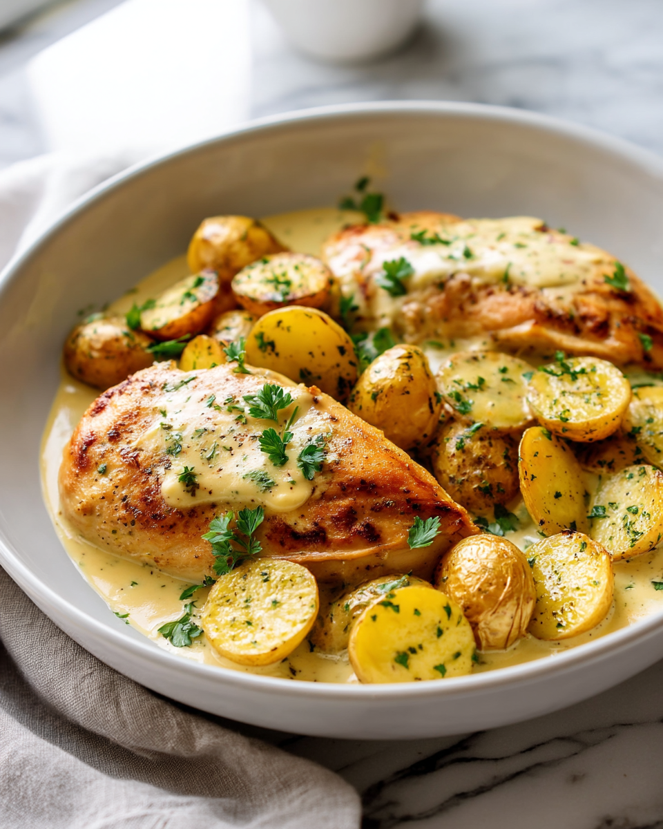 Chicken and Potatoes with Dijon Cream Sauce 13 Chicken and Potatoes with Dijon Cream Sauce