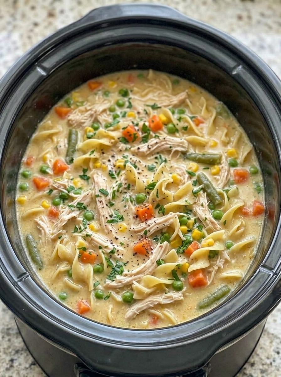 Slow Cooker 5-Ingredient Amish Chicken Pot Pie Noodles 7 Slow Cooker 5-Ingredient Amish Chicken Pot Pie Noodles