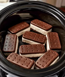 3-Ingredient Slow Cooker Ice Cream Sandwich Dessert