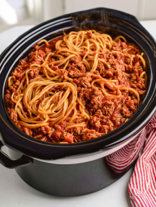 5-Ingredient Slow Cooker One Pot Spaghetti